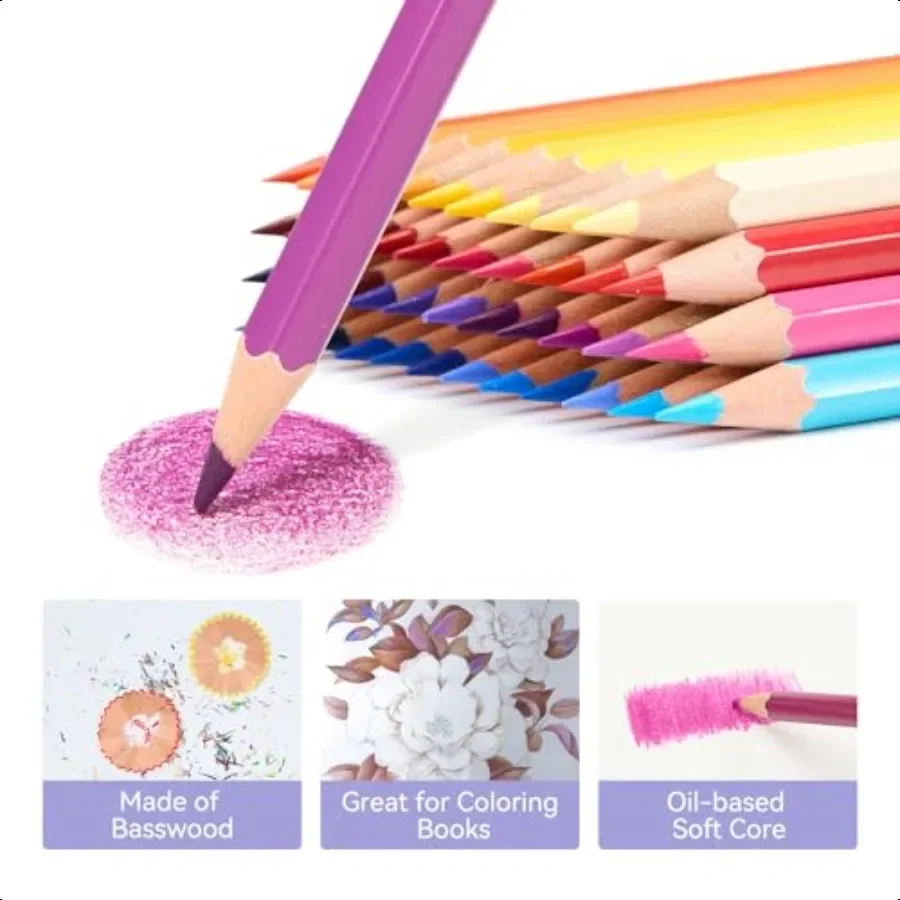 120 قلم رصاص ملون ناعم القائم على الزيت، ألوان نابضة بالحياة قابلة للمزج لرسم الرسم والتظليل مثالية لهواية الفنانين المبتدئين