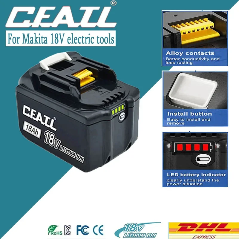 🏅 CFATL 18V 18Ah แบตเตอรี่เดิมสําหรับ Makita แบตเตอรี่ลิเธียมไอออนเปลี่ยน LXT BL1860B BL1860 BL1850 ชาร์จเครื่องมือ batter