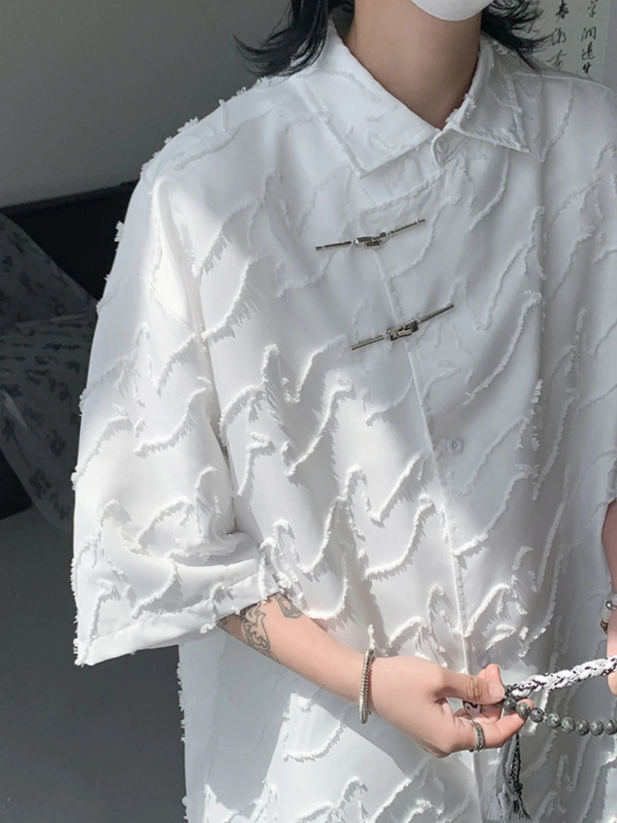 

New Chinese Sle Men's ort Sve irt Ice Silk Qui Dry Frayed Hem Summer Faionable Tang Suit Jaet Loose Fit Youth ...