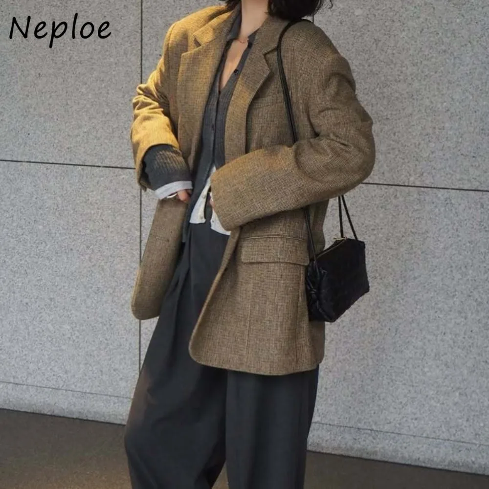 

Neploe элегантное темпераментное новое винтажное пальто женское модное клетчатое пиджак с отложным воротником японский профиль тонкий 3D повседневный Chaqueta