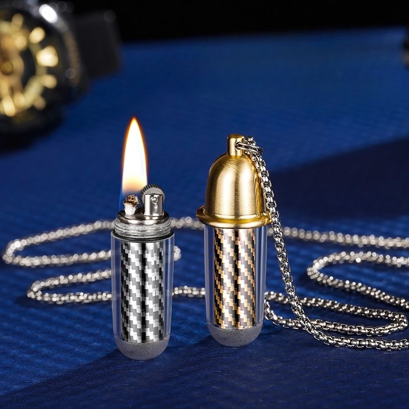 

New Multifunctional Capsule Necklace Waterproof Lighter Mini Exquisite and Compact Metal Portable Outdoor Lighter Small Tool