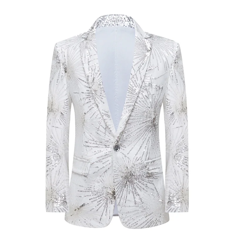 2025 New Black and White Holiday Sequins Blazer for Men, Bar Nightclub Stage Performance Suit Jacket , Host Singer Dress Coat
