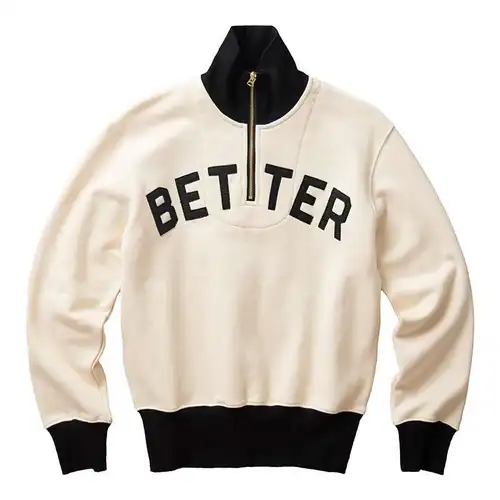 Imagen 2 del producto Chaqueta bordada con letras de terciopelo para hombre con capucha y media cremallera y cuello levantado retro