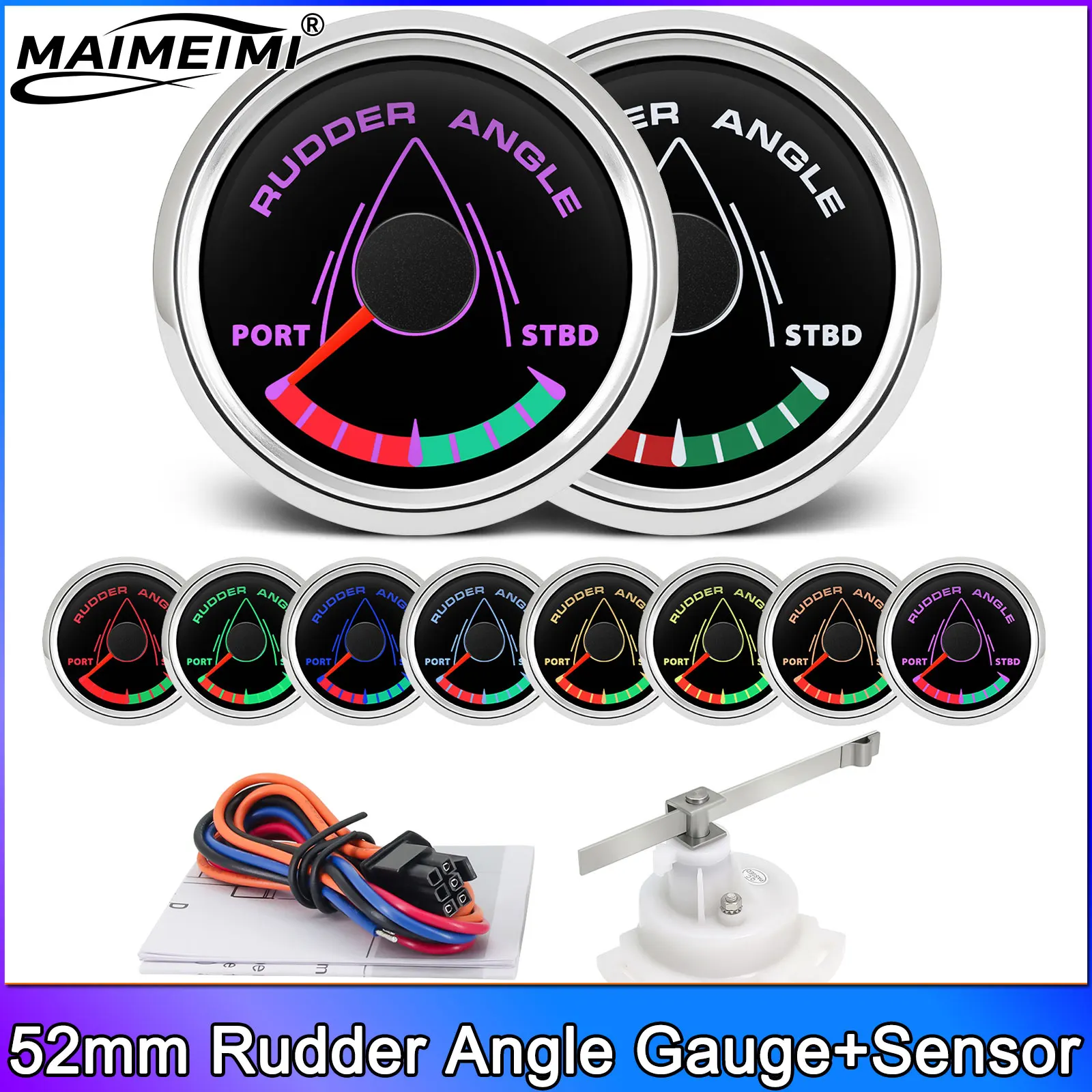 

Boat 52mm Rudder Angle Gauge + Rudder Angle Sensor 8 Colors Meter Signal 0-190ohm for Ship Yacht Vessel 9-32V