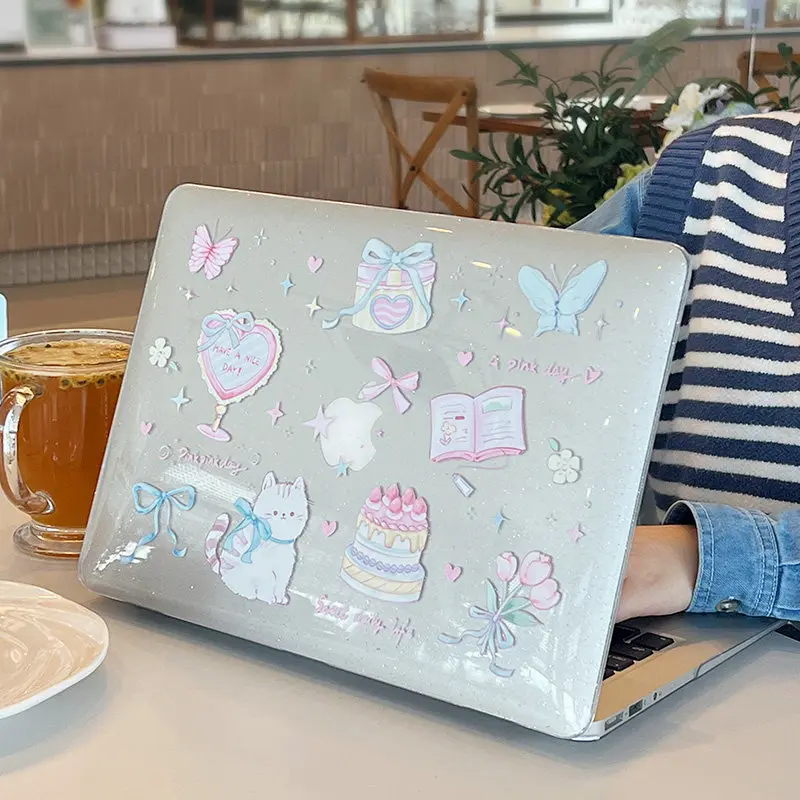 Ins Pink Cat Bow Glitter Shining Laptop Case For Macbook Air 13.6 M4 NEO 15 M3 Hard Cover For Mac Book Pro 13 M1 M2 14 M4 M5 16