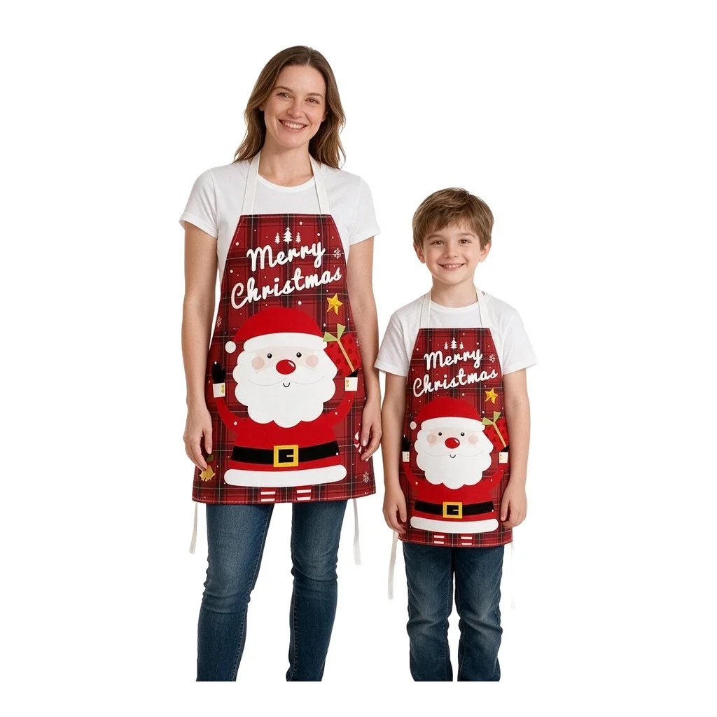 Christmas Apron for Adults & Kids, Matching Family Holiday Baking & Cooking, Santa Gingerbread Snowman Reindeer, 1 Piece