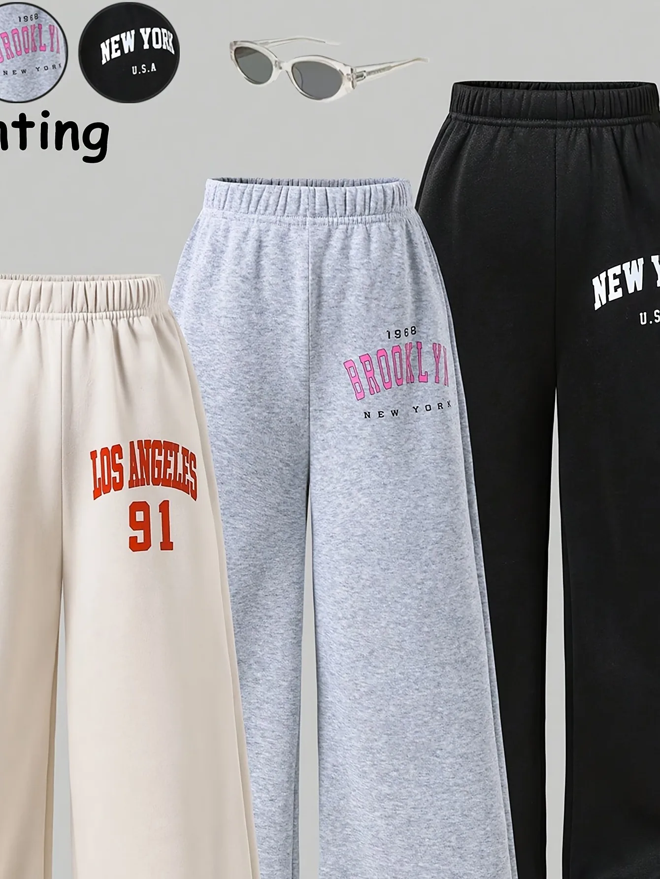 3ps Kinder-Jogginghose mit Buchstaben- und Zahlenmuster für Mädchen, elastische, hohe Taille, New York Brooklyn Los Angeles-Grafik, locker sitzend, lässig – Detail 5