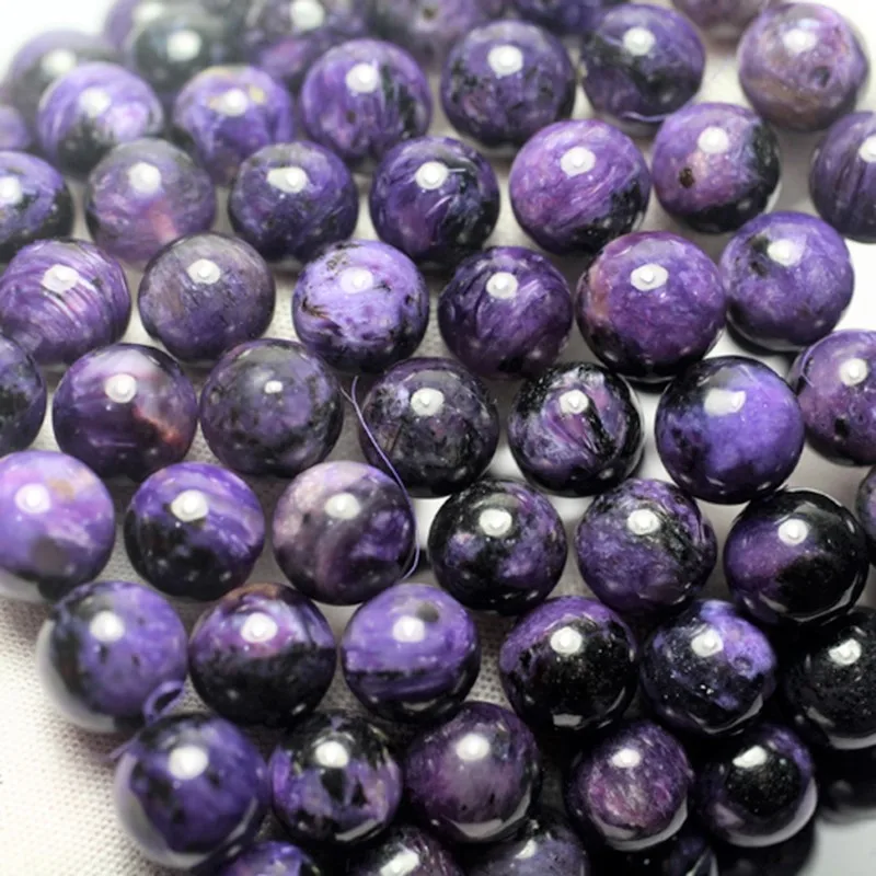 Meihan Natural Russian A+ Charoite Smooth Round Loose Beads Charm Gem Stone For Jewelry Making DIY