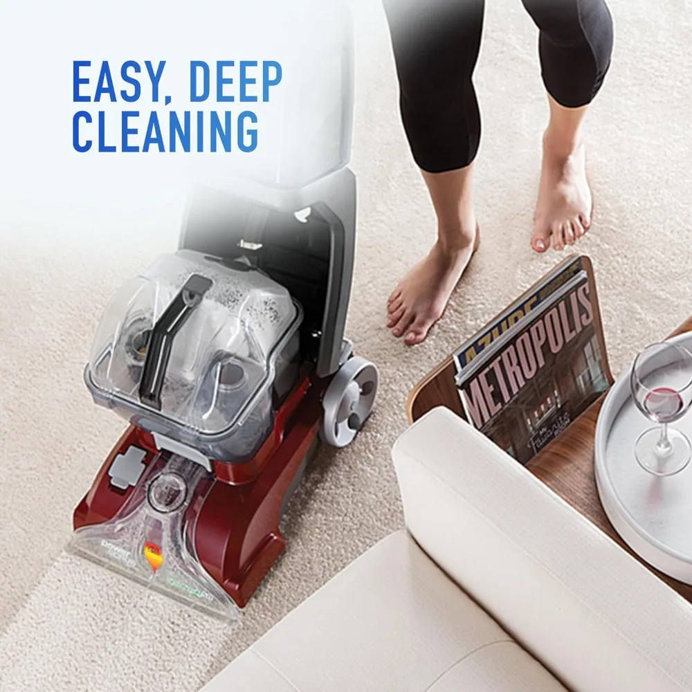 PowerScrub-Deluxe Vertical Carpet Cleaner Machine, Dual Tank Technology, Dual V bocal, fácil limpeza profunda, vermelho