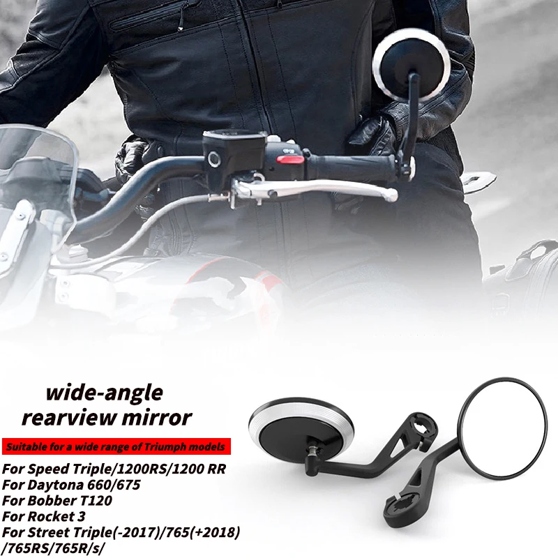 Motorcycle Handlebar Rearview Side Mirrors Bar End Mirror Kit for Street Triple S 765 765RS Bobber T120 Daytona 660 675