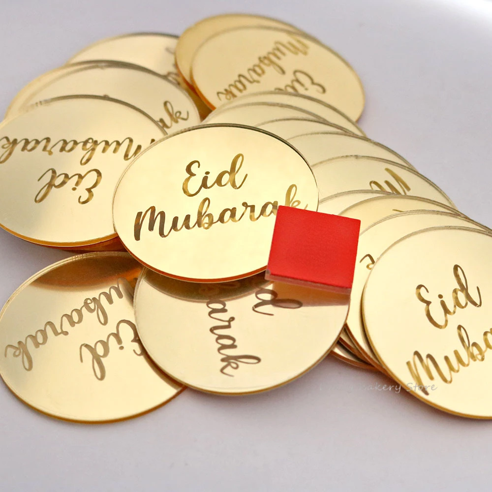 10pcs Eid Mubarak Cake Topper Ramadan Kareem Round Ramadan Kareem Baking Tools Acrylic Castle Moon Cupcake Toppers for Islamic view 3