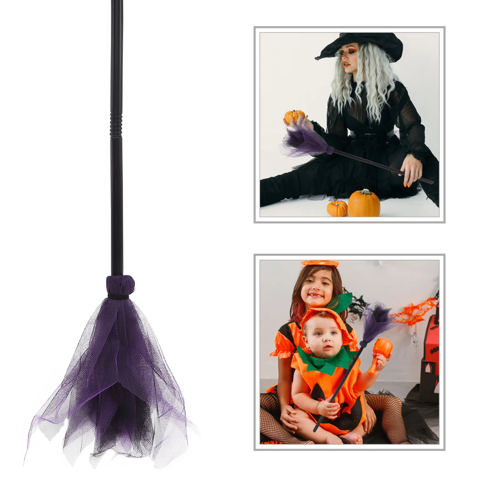 Halloween Broom Witch Besom Prop Lightweight Plastic Gauze Easy Hold No Burrs Funny Backdrop Cosplay Witches Party Kids Gift