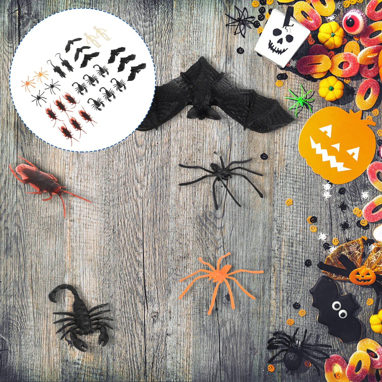 

Набор имитаций насекомых для розыгрышей на Хэллоуин: прочные, безопасные пластиковые аксессуары для декора, страшные игрушки-пауки и скорпионы