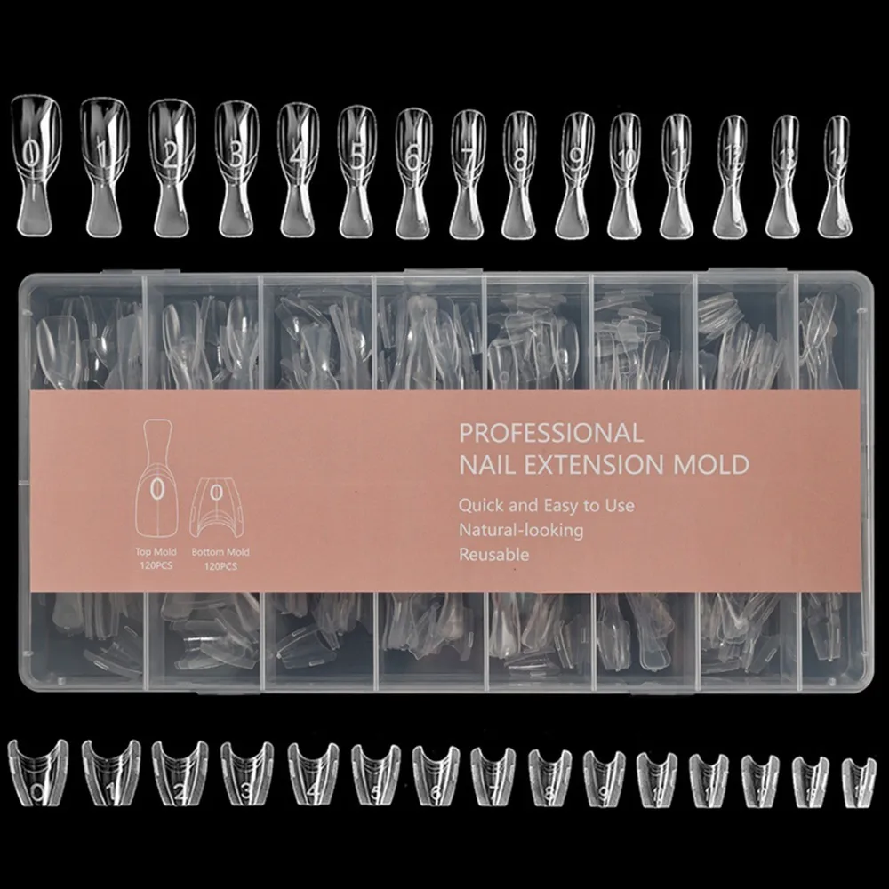 240pcs Oval Shape Sandwich Nail Dual Form Ultra-Thin No-Trace Nail Mold Clear Extension Quick Shortening Nail Tips
