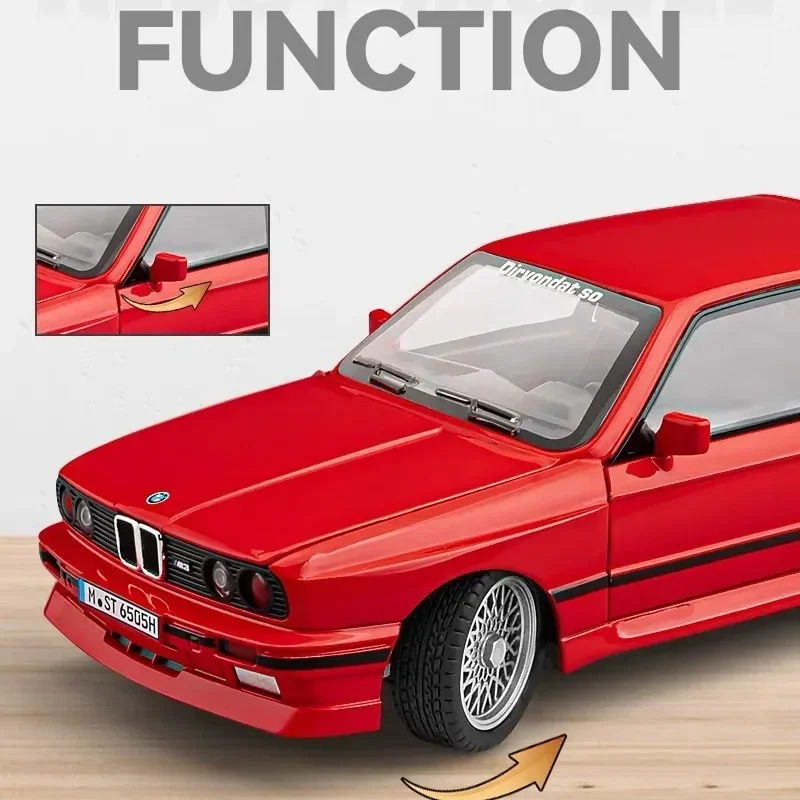 Coche en miniatura de aleación BMW M3 E30 IM 1:24, modelo de coche a escala de Metal fundido a presión, colección de simulación de sonido y luz, vehículo de juguete para regalo para niños