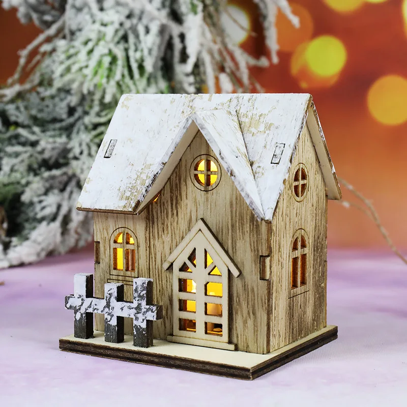 Mini Room Desktop Pendant Kids DIY Decoration Christmas New Decorative Luminous Wooden House With Battery LED Small Xmas