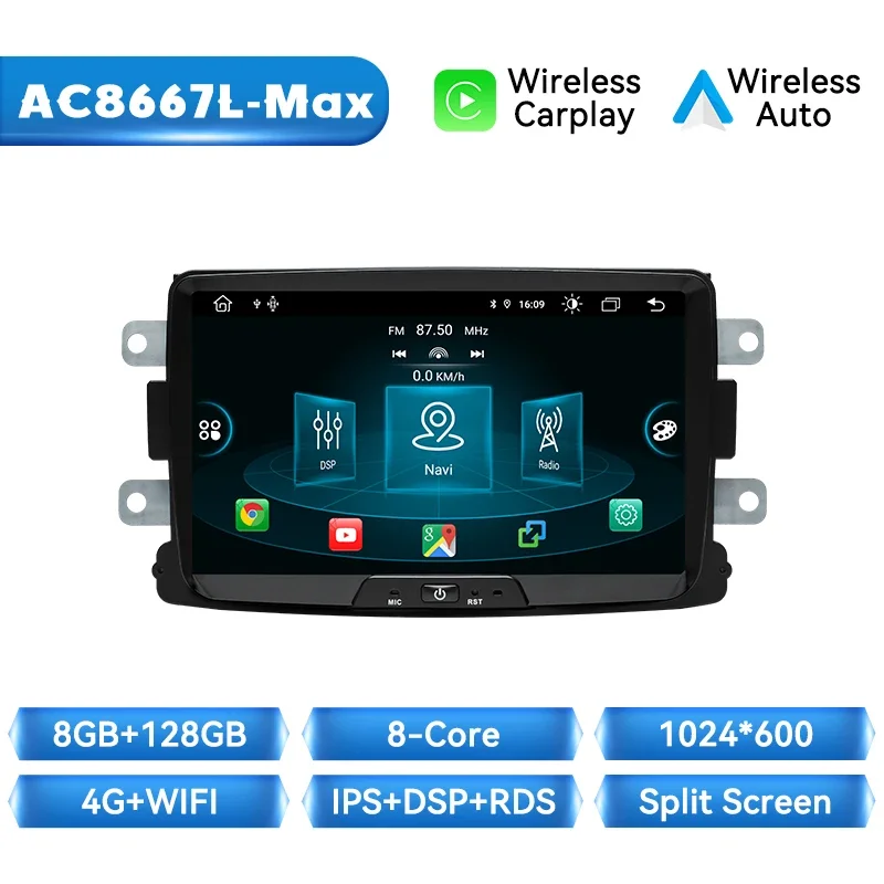 Android Draadloze Carplay Auto Radio Speler Voor Dacia Lodgy Logan Duster Sandero Renault Captur/Lada/Xray 128Gb Gps Multimedia