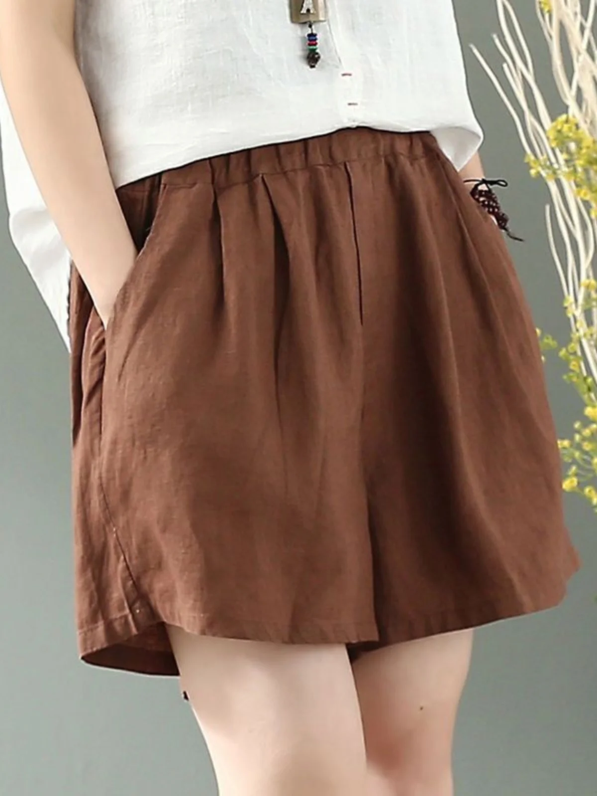 بنطلون صيفي جديد من القطن والكتان واسع الساقين، شورت نسائي غير رسمي فضفاض وخفيف، شورت عصري بخصر مرتفع #5