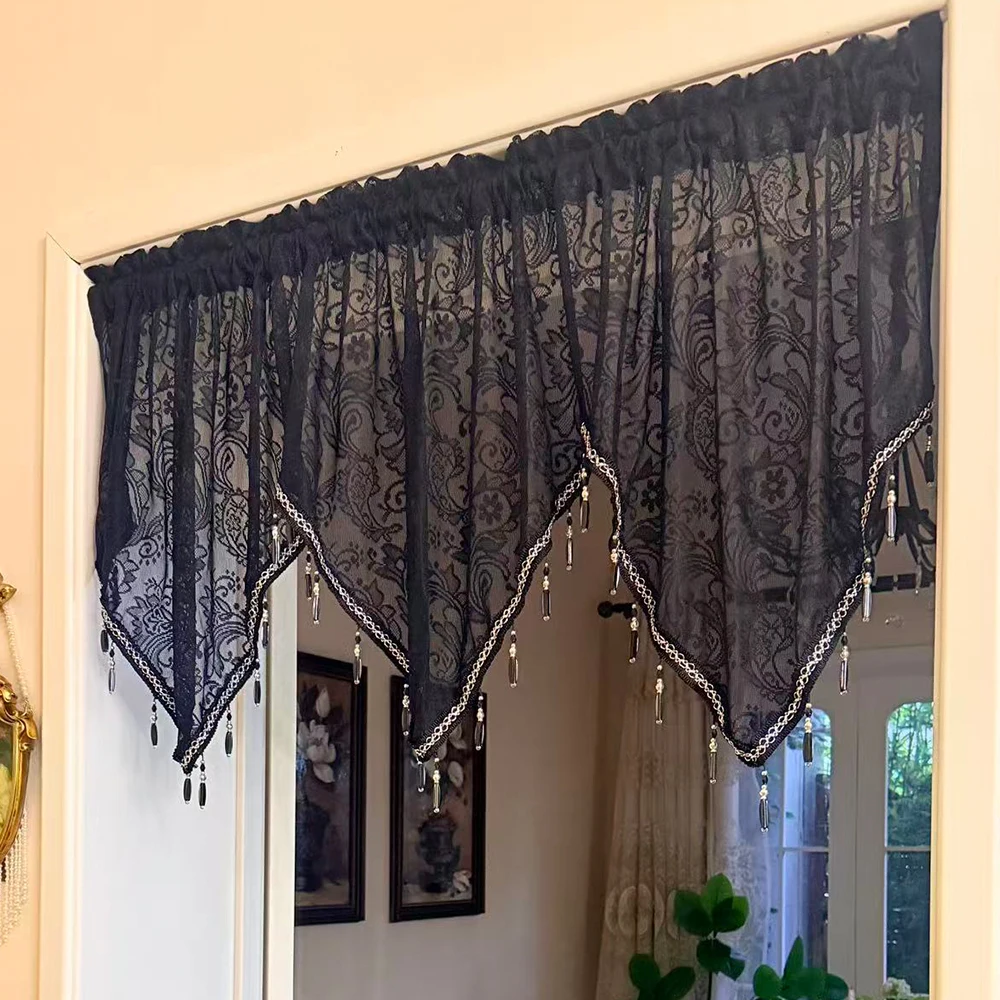Gothic Black Lace Curtain Valance Pendant Decor Irregular Curtain Atmosphere Window Decor for Dining Room Entrance
