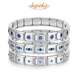 Hapiship Wholesale Bracelet Jewelry Blue Heart Round STAR Itanlian Elastic Charm Bracelet Fashion Stainless Steel Bangle G125