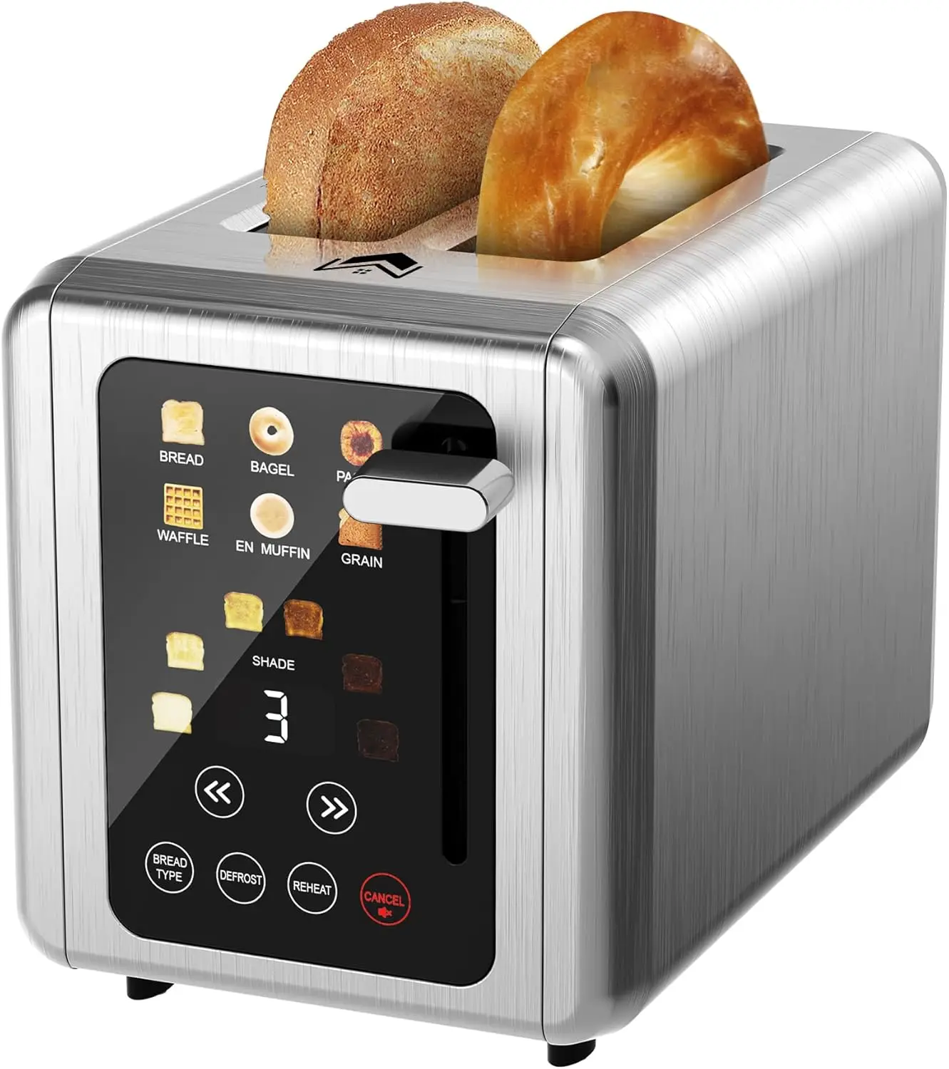 

2 Slice Toaster with Touchscreen, Dual Controls, 5 Functions, 6 Shade Settings & 6 Bread Types, Digital Countdown, Mute