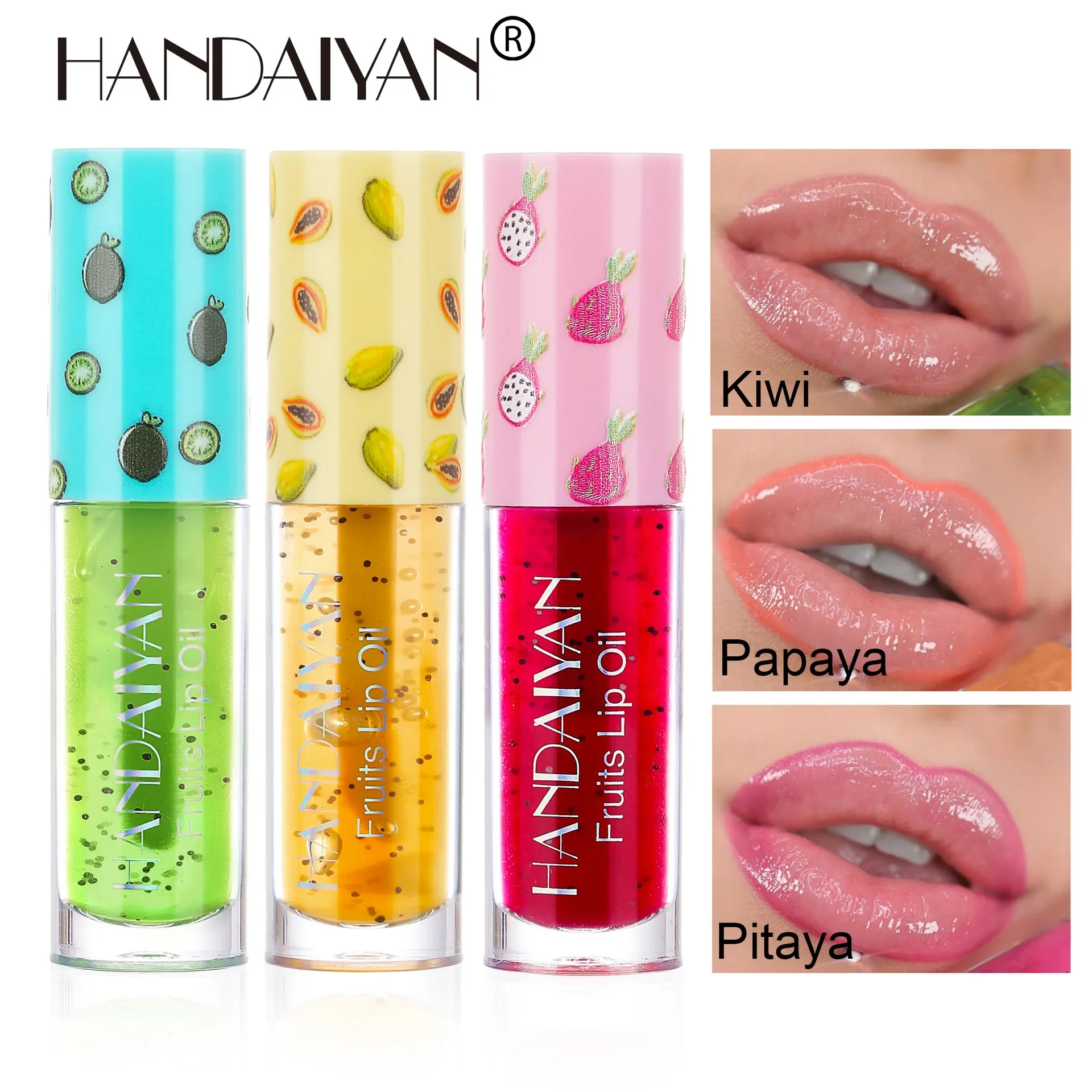 3PCS Transparent Fruit Lip Gloss Cute Clear Lipgloss Ink Plumper Balm Polished Moisturizing Liquid Lipstick Oil Labial