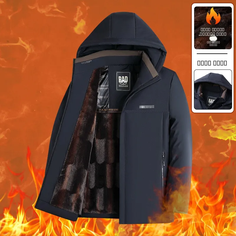 

Мужская утепленная хлопковая куртка на флисовой подкладке, зимняя теплая повседневная модная ветрозащитная верхняя одежда большого размера, пальто в стиле «папин стиль» с длинными рукавами
