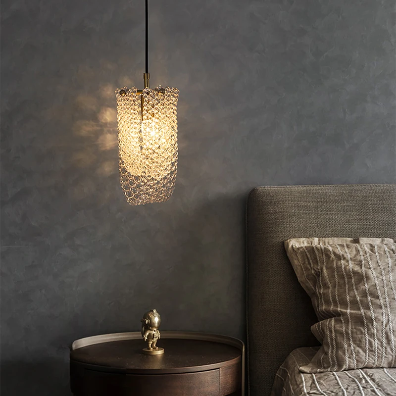 Modern Light luxury Copper Crystal LED Ceiling Chandelier For Living Room Hanging Light Bedroom Bedside Pendant Lamp Nightlight