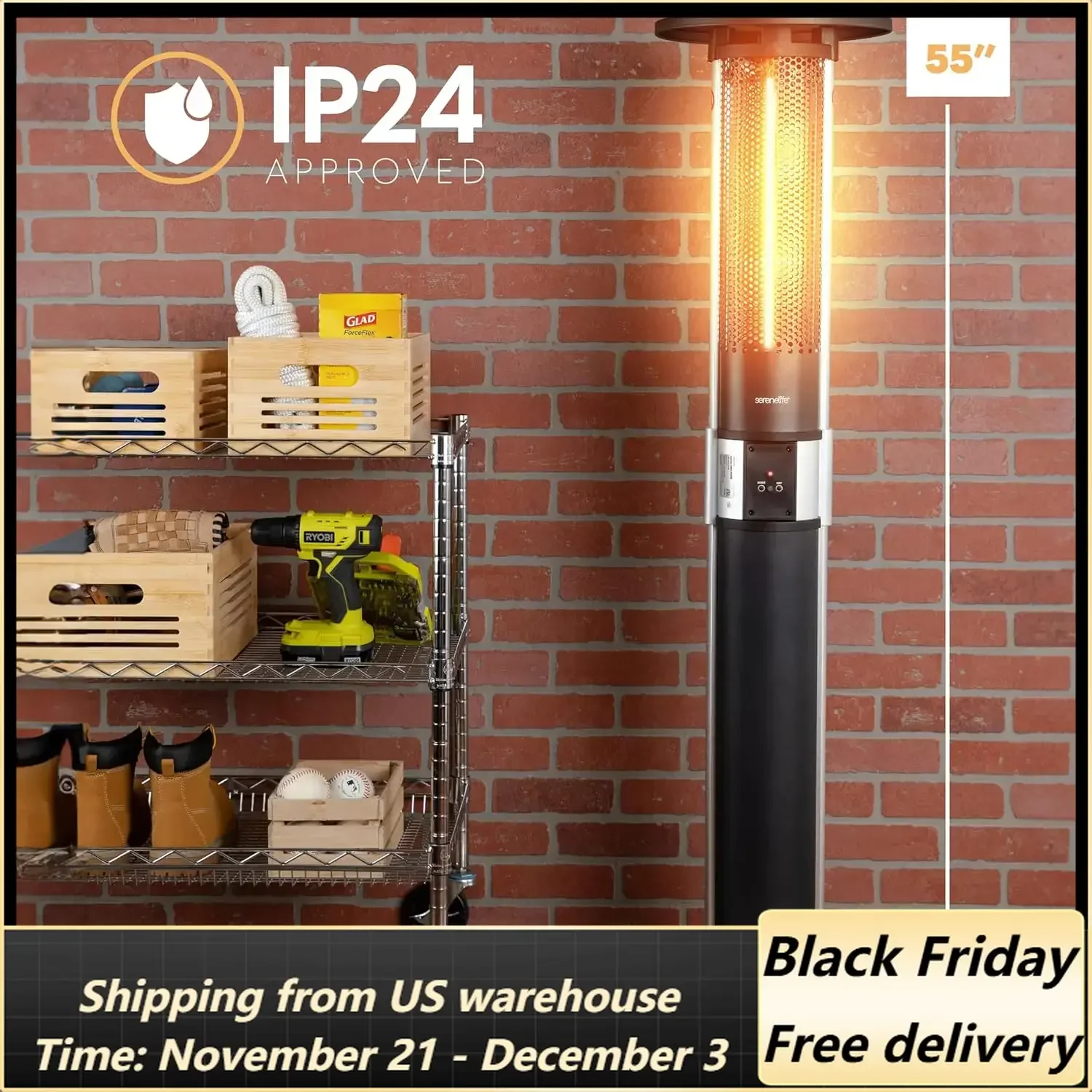 Infrared Patio Heater, Electric Patio Heater with Remote Control, 1500 W, Indoor/Outdoor Heaters for Patio, Restauran，Backyard