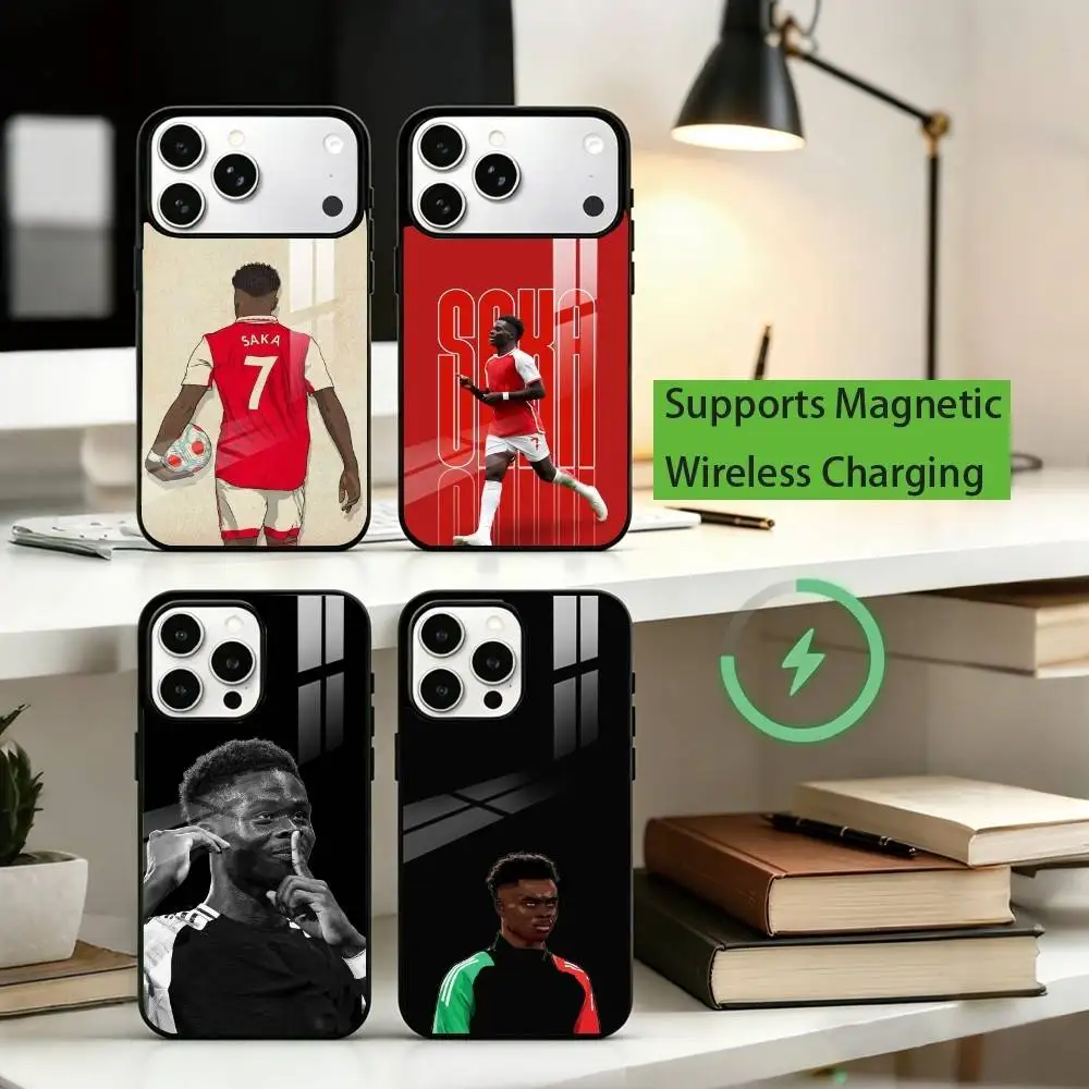 

F-Football star B-Bukayo Saka Phone Case For iPhone17,16,15,14,13,12,11 Plus,Pro Supports Magnetic Wireless Charging