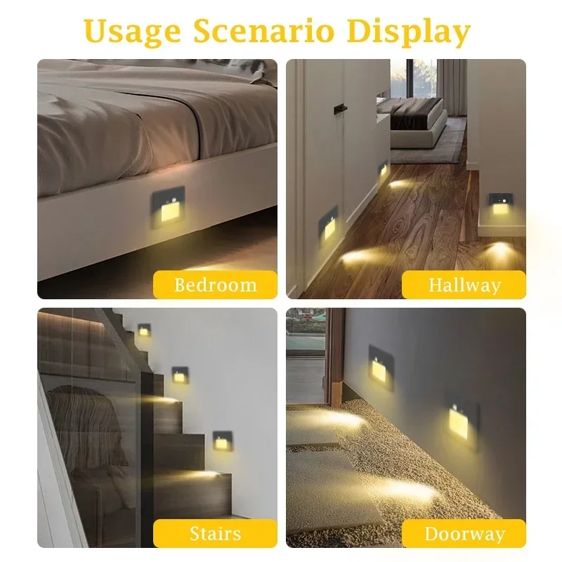 Motion Sensor Led Night Light Recessed Infrared Body Induction Lamp for Steps Ladder Stairs Corridor Bedroom Kitchen Lights