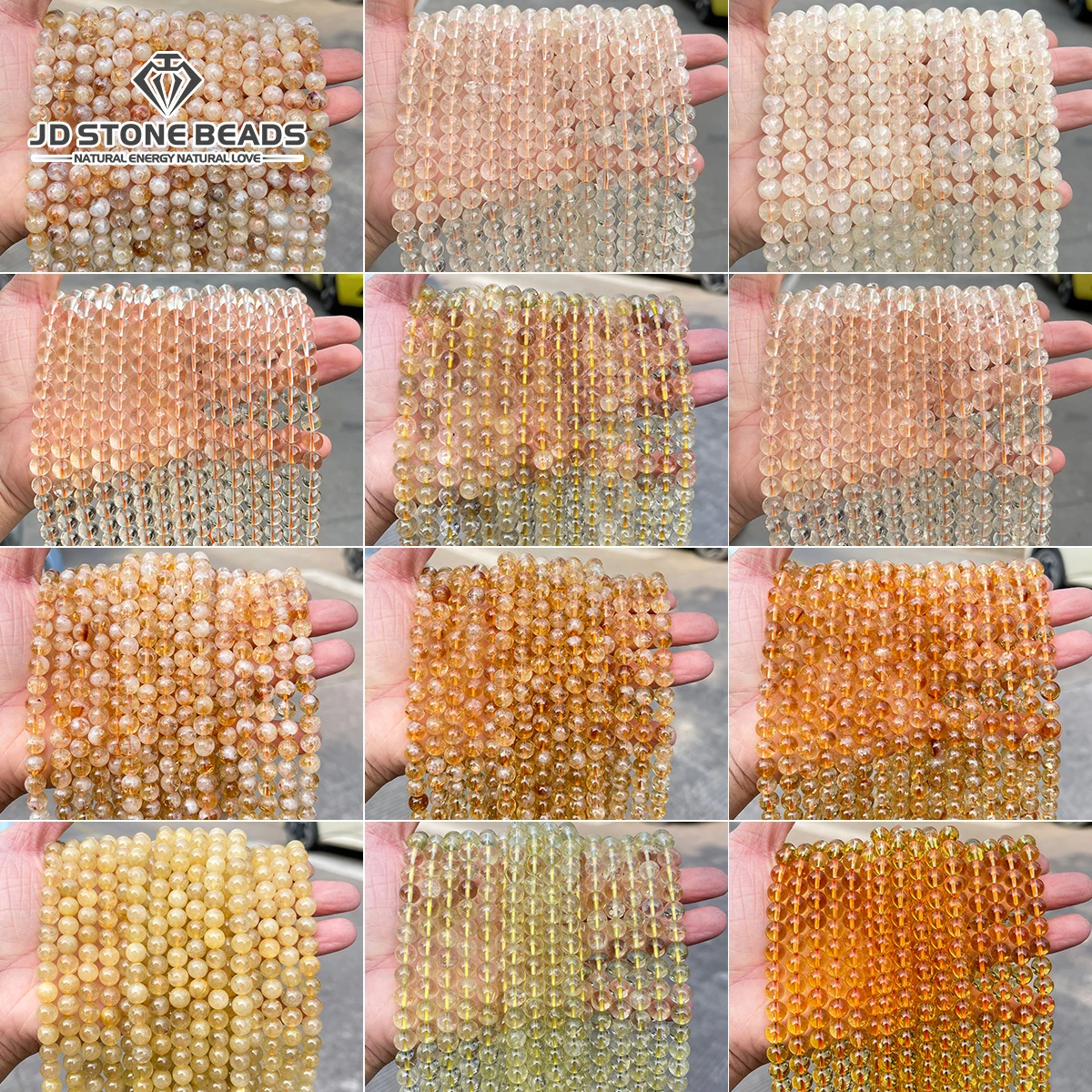 Natural Stone Brazil Citrine Bead Round Loose Spacer Rutilated Quartz Bead for Jewelry Making DIY Bracelet Necklace Accessory