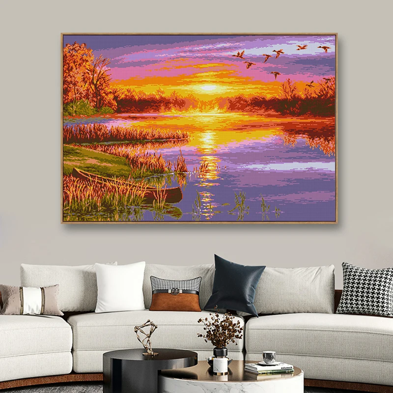 Autumn sunset landscape pattern cross stitch embroidery kit Aida 14CT 11CT count canvas needlework set DIY home decoration gift