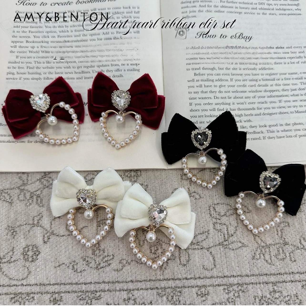 Japanese Rojita Velvet Love Rhinestone Bow Hair Clips for Girls Sweet Cute Mine Series Heavy Industry Hair Accessories Students