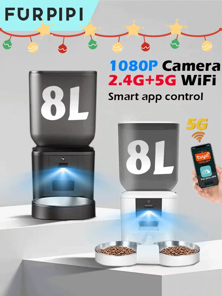 Furpipi 8L スマート自動給餌器 1080P HDカメラ搭載 5G WiFiペット