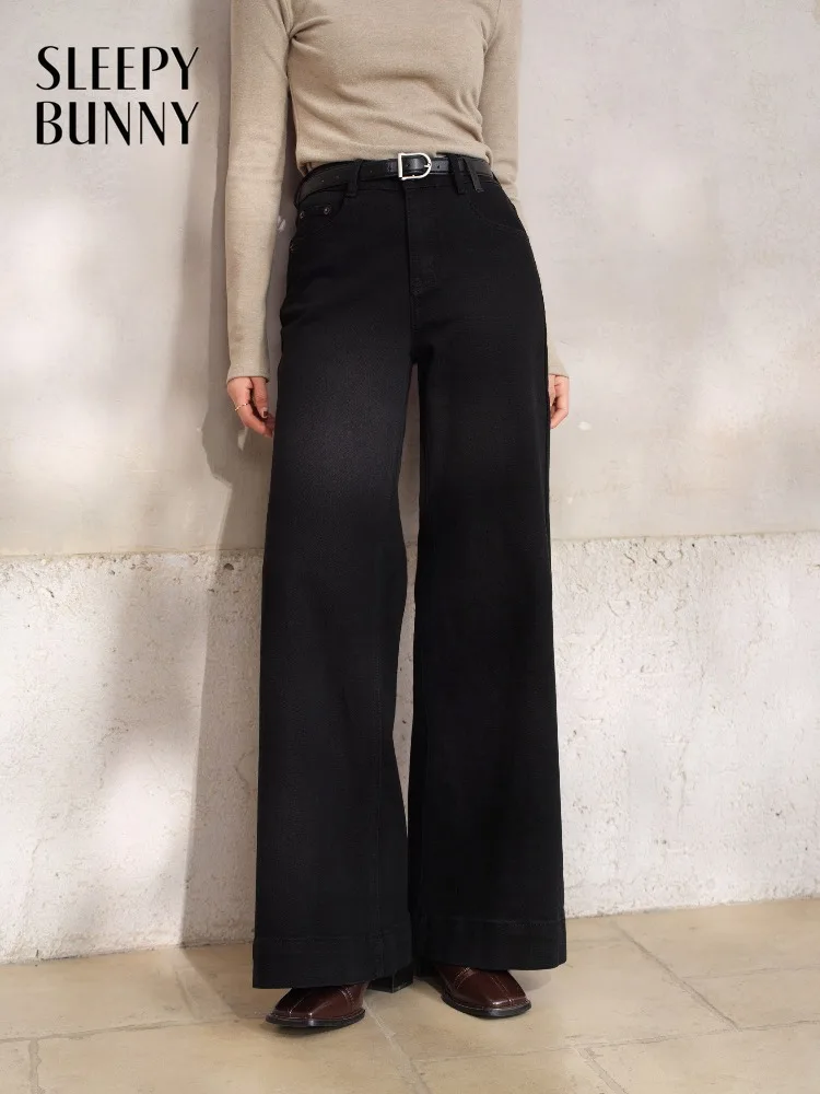 

Винтажные потертые широкие джинсы с высокой талией для женщин, женские элегантные драпированные расклешенные джинсовые брюки, шикарные повседневные весенние длинные брюки, стиль