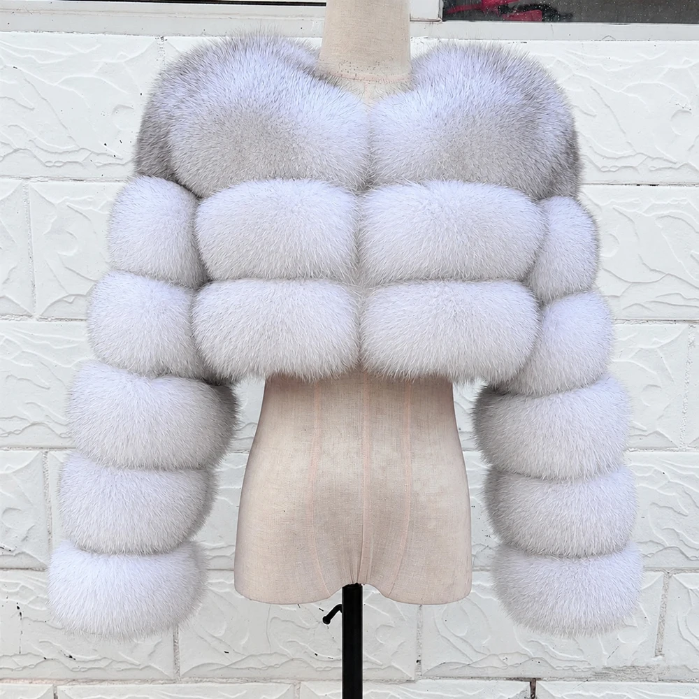 Queentina casaco de pele de raposa real 30cm nova moda feminina inverno couro e pele roupas brancas natural novo em casacos e jaquetas
