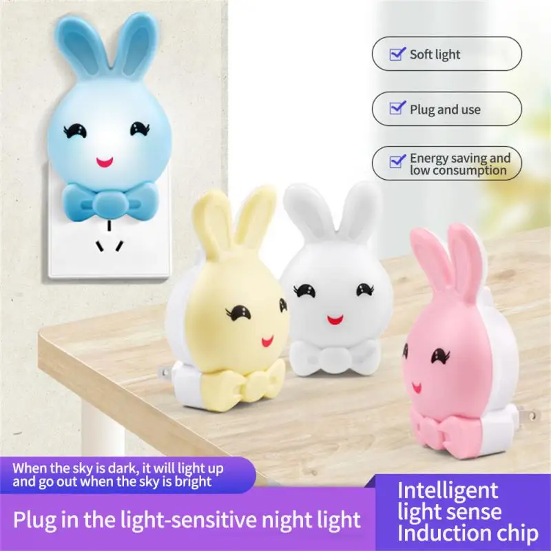 Rabbit LED Night Light for Kids, Sleeping Bunny Lamp, Bedside Wall Lamps, EU e US Socket, Color, Bedroom