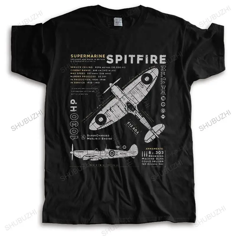 Supermarine Spitfire MK T Shirt Men Cotton Tee Fighter Plane WW2 War Pilot Aircraft Airplane Tshirt Short-Sleeve Fashion T-shirt