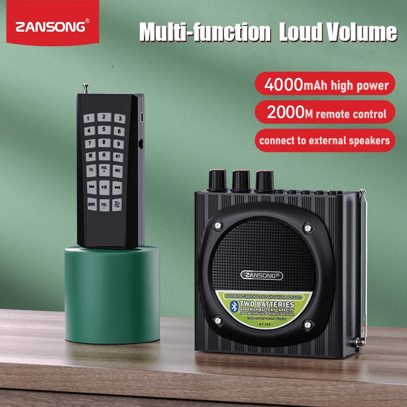 Wireless Bluetooth Amplifier At100, Battery 4000Mah, Remote Control Player, Amplifier with Card Insertion/Fm/Recording Functions