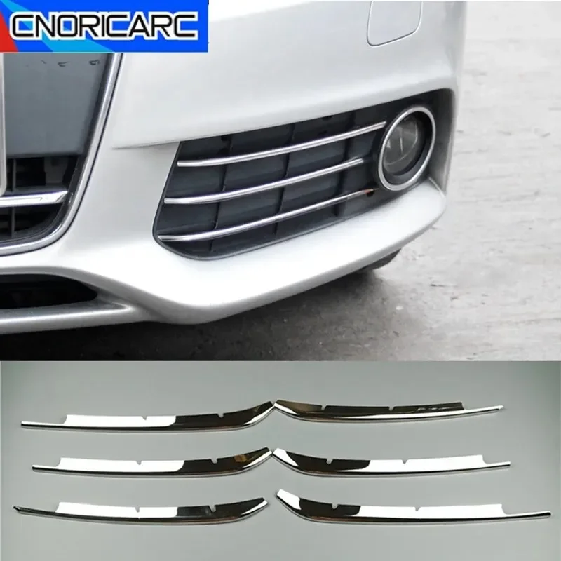 Car Front Fog Light Grille Grid Trim Strips Decorative Stickers For Audi A4 B8 2009-2012 Stainless Steel Exterior Accessories