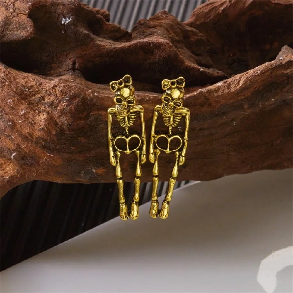 Aesthetic Hip Hop Skeleton Earrings Alloy Skull Halloween Drop Earrings Gothic Detachable Imitation Human Bone Earrings Couple