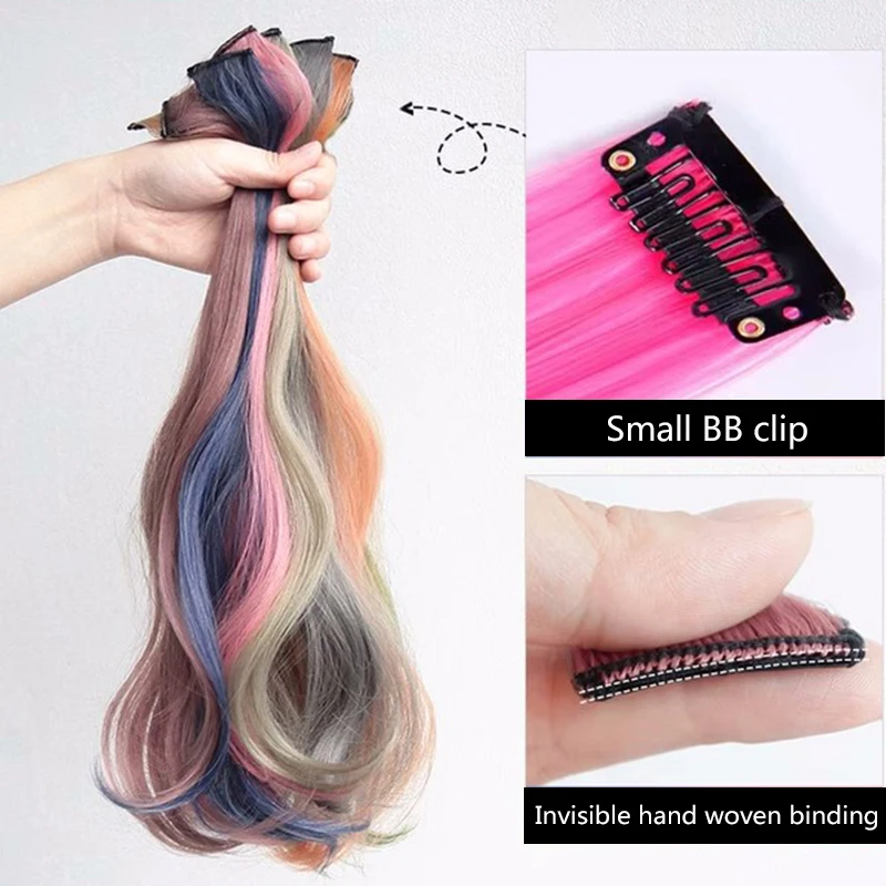 Pageup Synthetisch Haar Extensions Met Clip Hittebestendige Hair Extensions Regenboog Haar Voor Kinderen En Vrouwen Krullend Stijl 20 Inch