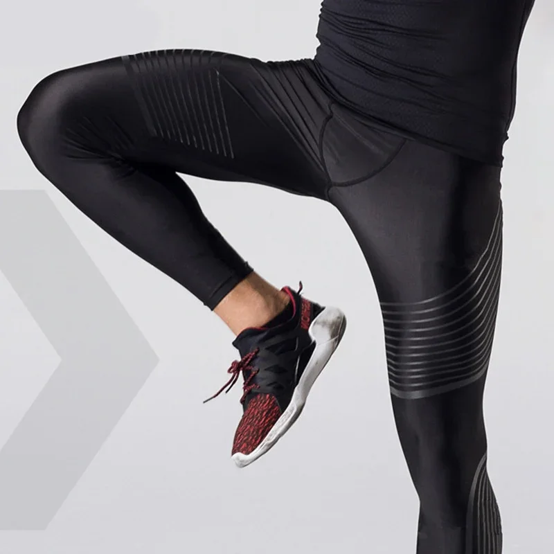 Compression Pants Men Running Tights Fitness Sport Leggings Pants Gym Training Joggers Fitness Athletic Striped Skinny Trousers