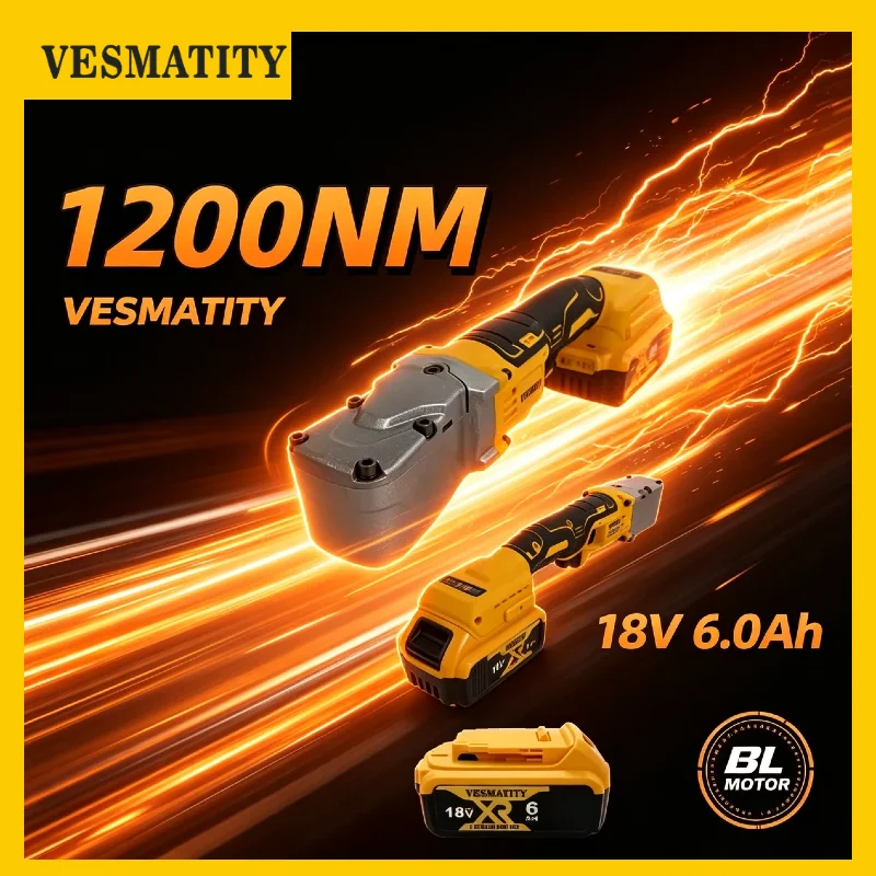 Vesmatity Ratchet Wrench 1200N.m Electric Cordless Driver 1/2 Inch Removal Screw Nut Car Repair Tool for 18V Battery Pro Max