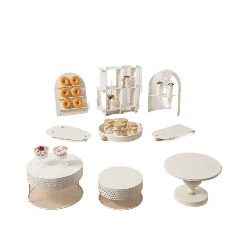 Cream style dessert table decoration birthday cake stand wrought iron snack tray