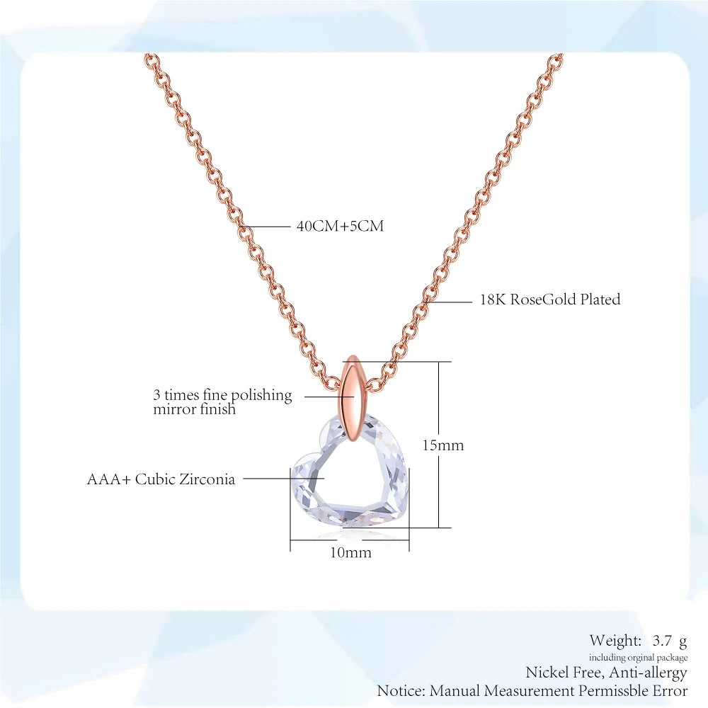 ZHOUYANG Pendant Necklace For Women Clear Heart-cut Crystal Rose Gold Color Fashion Jewelry Gift ZYN126