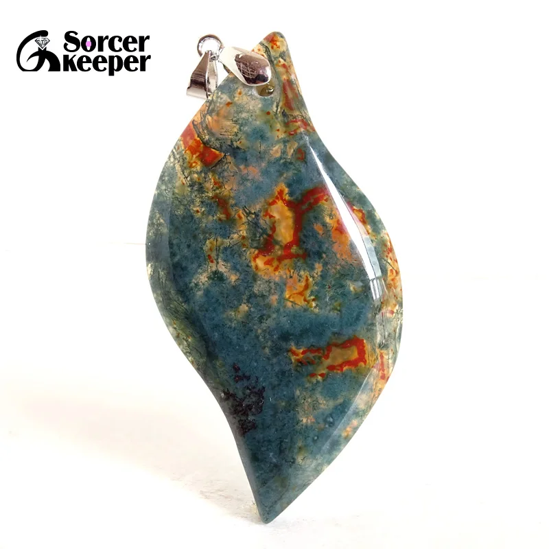 SorcerKeeper Women Men Fashion Jewelry Natural Dendritic Moss Agates Stone Leaf Pendant Necklace Gift For Jewelry Making BH145H