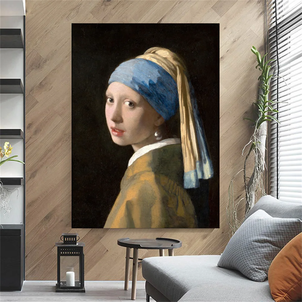 

Vermeer Girl with a Pearl Earring 1665 Exhibition Poster Art Printing On The Canvas Home Decoration Frameless Painting