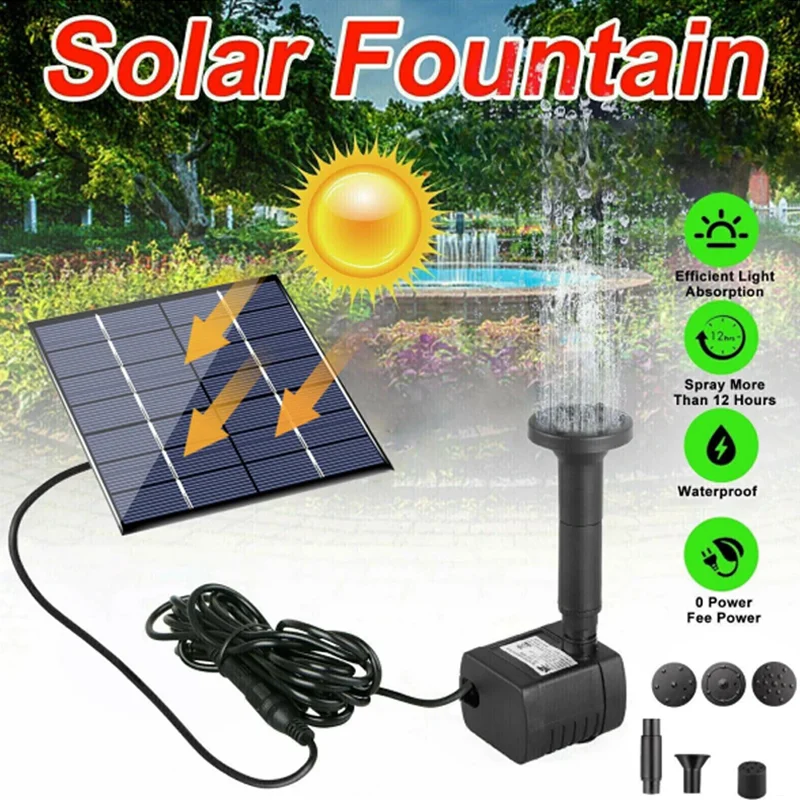 Solar Fountain Pump Solar Power Fountain Floating Water Pump Bird Bath Pond with 6 Spray Head Outdoor Garden  Pool Decor